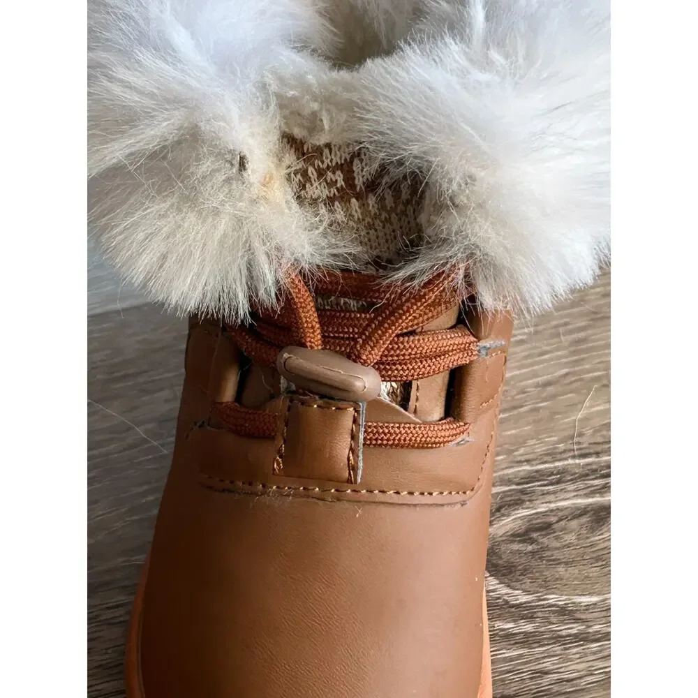 Toddler Boots Faux Fur, Suede, Toggle Laces, Faire Island Pattern - Size 4